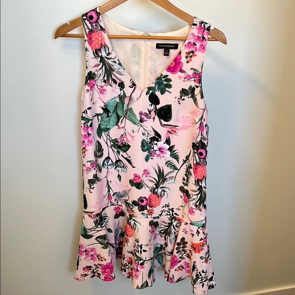 Banana Republic Pink and Black V-Neck Mini Sundress